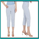 Robell Marie jumpin capri seersucker kleur jeansblauw wit gestreept voor en zij kant