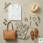 Anna Montana Angelika dames broek met bladprint - flatlay inspiratie