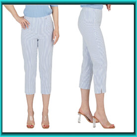 Robell Marie jumpin capri seersucker kleur jeansblauw wit gestreept voor en zij kant