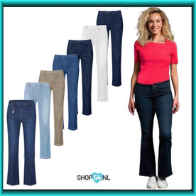 Angelika 1045 mila wide flex met wijde pijpen kleur zwart marine stonewash usedstone bleached  beige wit