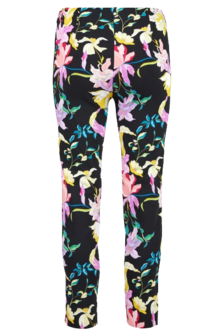 Robell skinny 7/8 zomerbroek zwart dessin bloemen achterkant