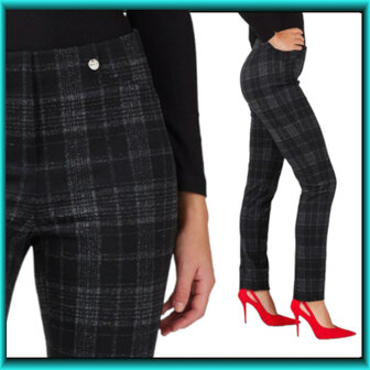 Robell Rose zwart grijs geruite slimfit jumpin broek