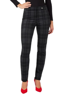 Voorkant Robell Rose zwart grijs geruite slimfit jumpin broek