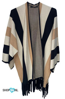 Loshangend damesvest met franjes in beige en blauw &ndash; Caffe Latte made in Italy