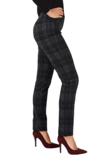Voorkant Robell Rose zwart grijs geruite slimfit jumpin broek