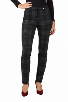 voorkant Robell Rose zwart grijs geruite slimfit jumpin broek