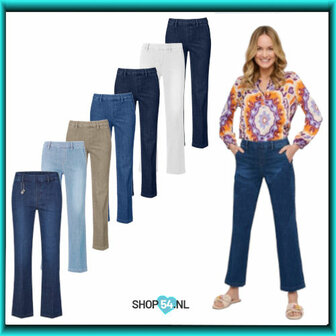 Anna Montana Angelika jump-in model 1045 Mila wide flexi L30 met wijde pijpen in de kleuren zwart, marine, stonewash, summersto