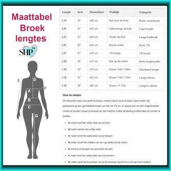 dames comfortbroeken maattabel lengtes