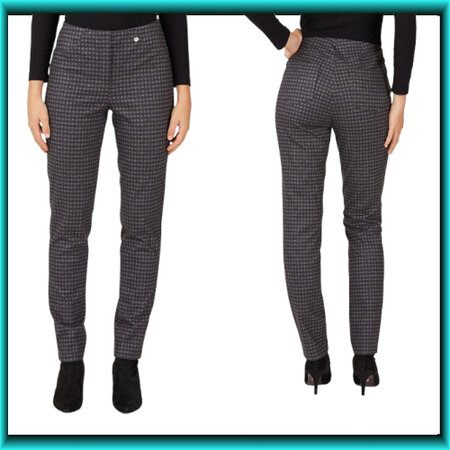 Robell Bella zwart grijs geruite jumpin slimfit winter broek