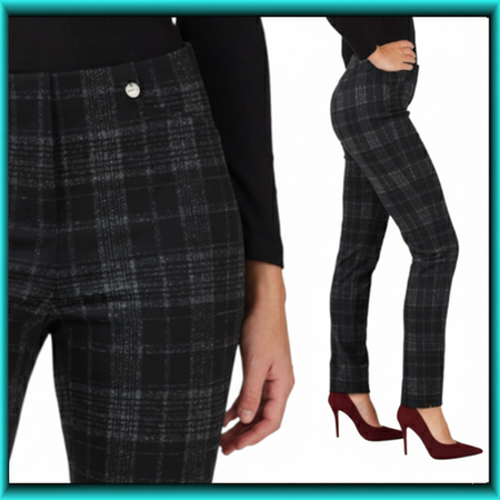 Robell Rose zwart grijs geruite slimfit jumpin broek