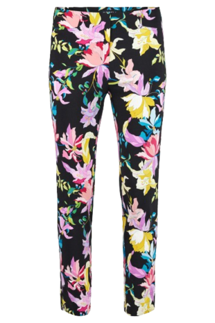 Robell skinny 7/8 zomerbroek zwart dessin bloemen voorkant