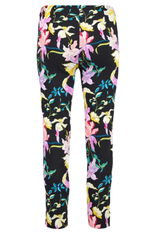 Robell skinny 7/8 zomerbroek zwart dessin bloemen achterkant