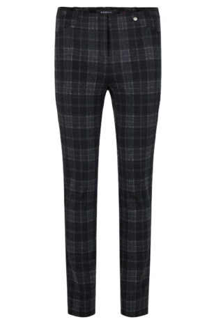 Robell Rose zwart grijs geruite slimfit jumpin broek voorkant