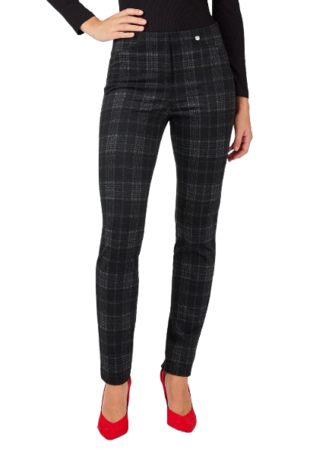 Voorkant Robell Rose zwart grijs geruite slimfit jumpin broek