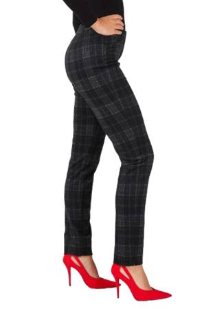 Zijkant Robell Rose zwart grijs geruite slimfit jumpin broek