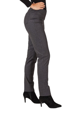 Robell Bella zwart grijs geruite jumpin slimfit winter broek zijkant