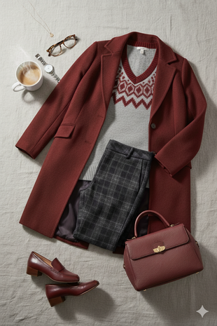 styling inspiratie donker rood zilver met rose ruit broek