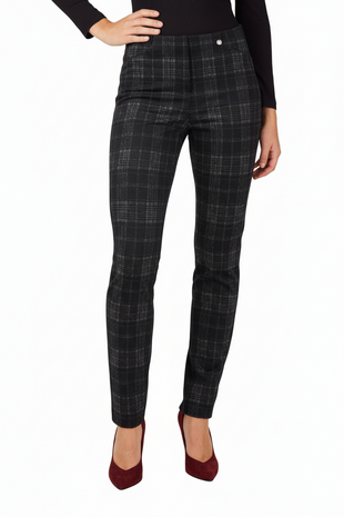 voorkant Robell Rose zwart grijs geruite slimfit jumpin broek