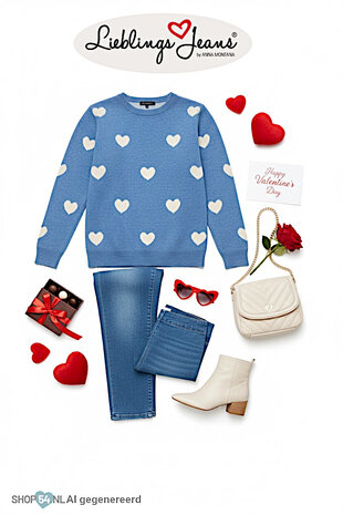 Styling Sunday jeans blauwe hartjes trui met lieblings jeans van Anna Montana valentijns deal