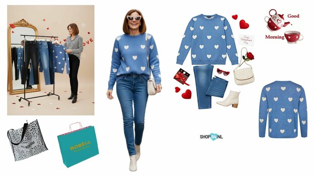 styling inspiratie valentins outfit sunday hartjes trui met een jeans van Anna Montana of een broek van Robell  valentijns deal