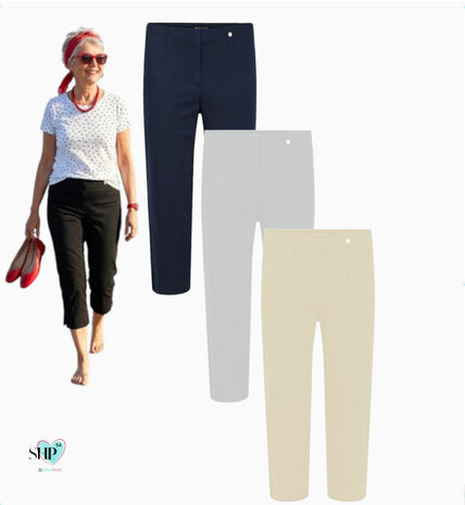 Robell Marie 07  jumpin  capri katoen 98% stretch 2% voorkant kleuren  zwart marine zilvergrijs en beige