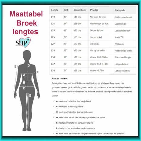 dames comfortbroeken maattabel lengtes