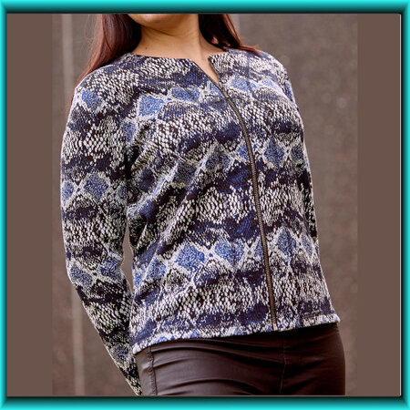 Sunday tricot damesvest blauw dessin